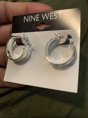 NWT Nine West Shiny Silver Hoop Earrings